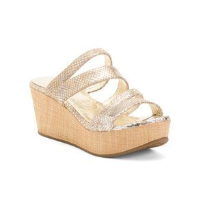 CHOCOLAT BLU Beige Snake Leather Wavy Wedge Sandals